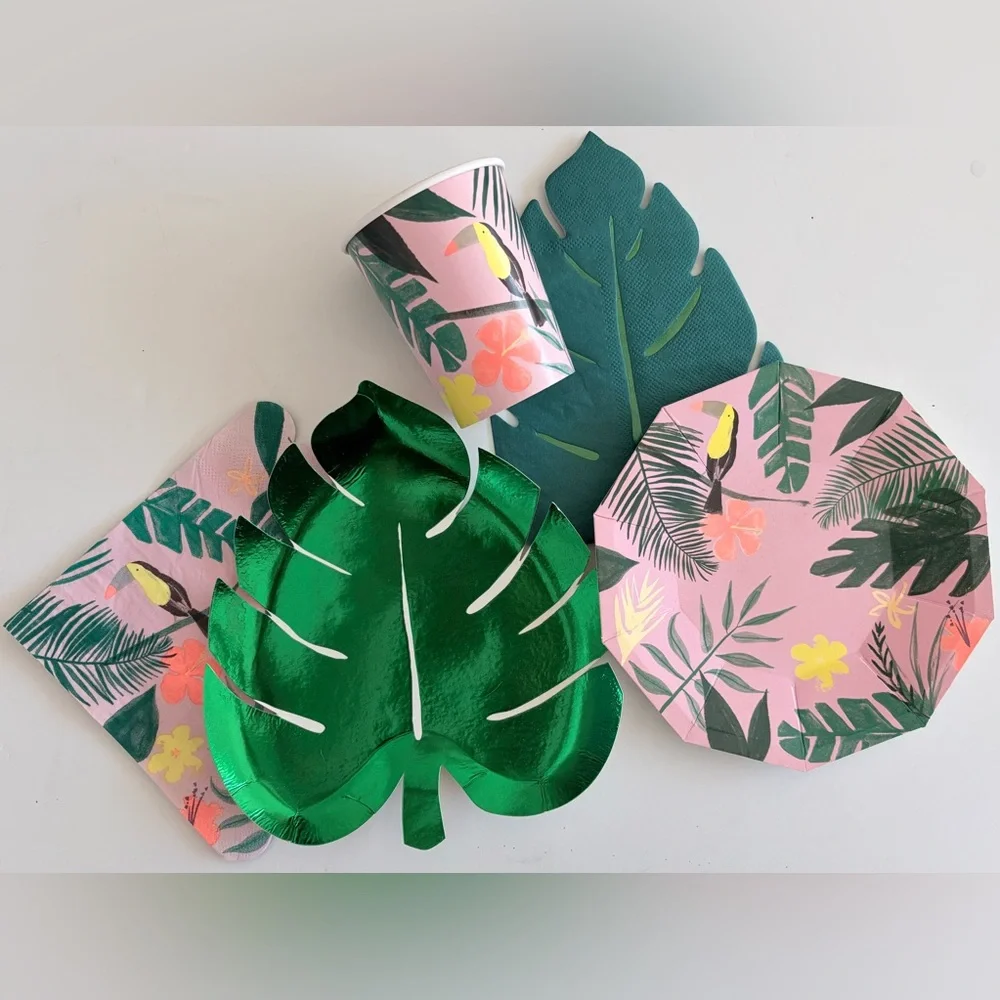 Tropical Party Tableware Set - Green and Pink